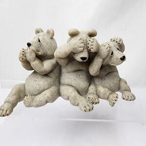 Quarry Critters 3 Bears "Uh Oh" Hear Speak See No Evil 8" Figurine Smooth Stone